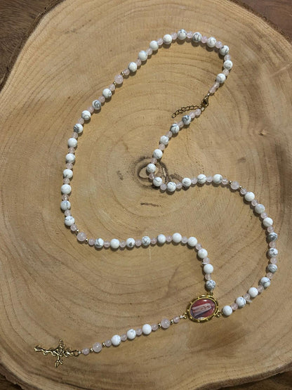 Chapelet Howlite et Quartz Rose sur mesure