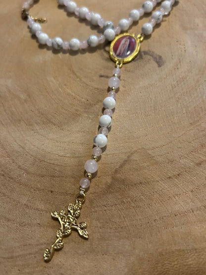 Chapelet Howlite et Quartz Rose sur mesure