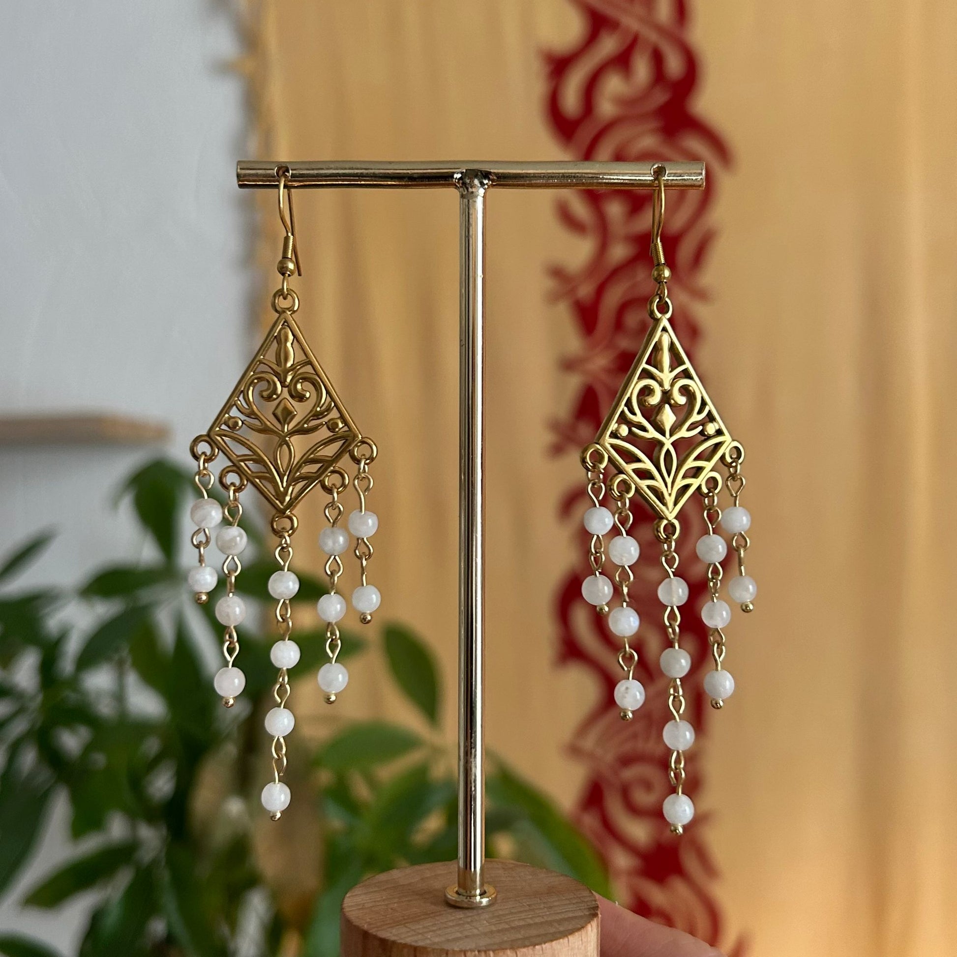 Boucles d'oreille Pierre de Lune - Rheamethyste